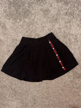 Gucci Black Skater Mini Skirt with Red and Green Stripe Trim with Pearls